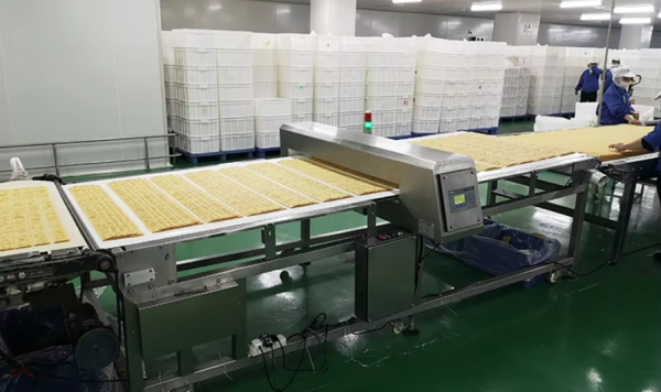 Máy dò kim loại dây chuyền sản xuất thực phẩm, hải sản,.. có hệ thống loại bỏ